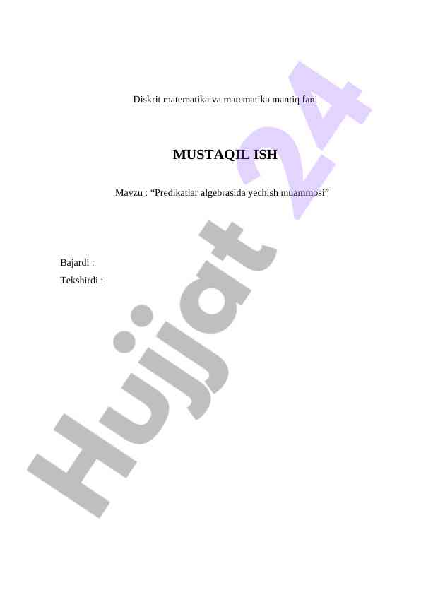 Predikatlar algebrasida yechish muammosi