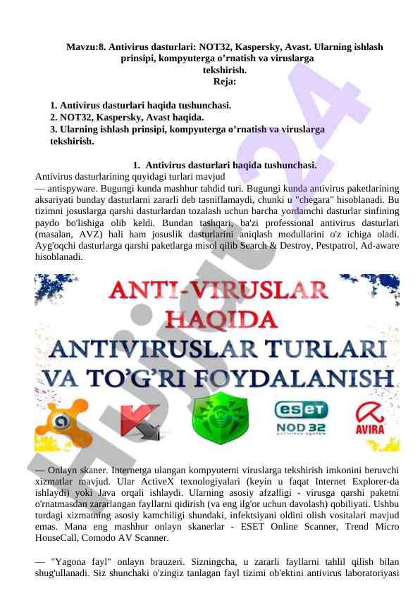 Antivirus dasturlari haqida ma'lumotlar