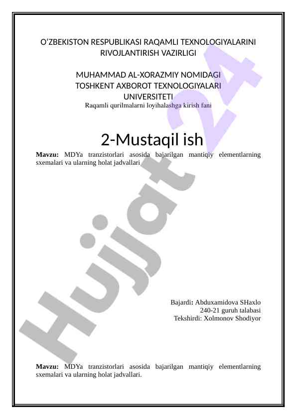 Mdya tranzistorlari asosidagi mantiqiy elementlar