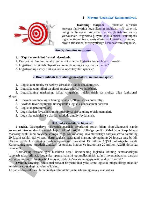 Logistika fani mohiyati va uning amaliy qo‘llanilishi