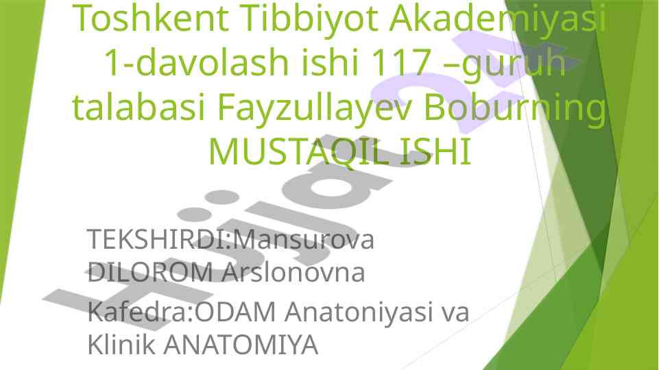 Jigar transplantatsiyasi haqida mustaqil ish