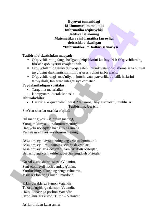 Informatika + tadbir ssenariysi maktab o‘quvchilariga