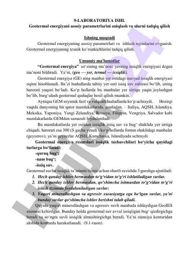 Geotermal energiya parametrlarini o'rganish