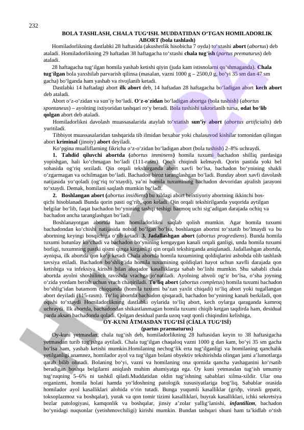 Abort turlari va homiladorlik jarayonlari