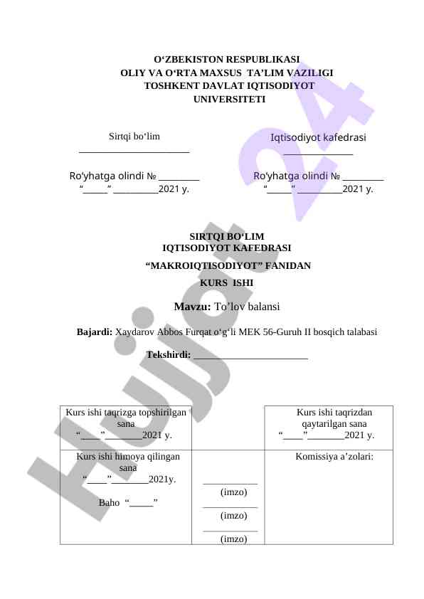 O’zbekiston Respublikasining tashqi savdo siyosati