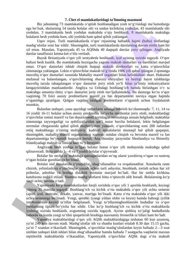 Chet el mamlakatlarida ta'limning mazmuni