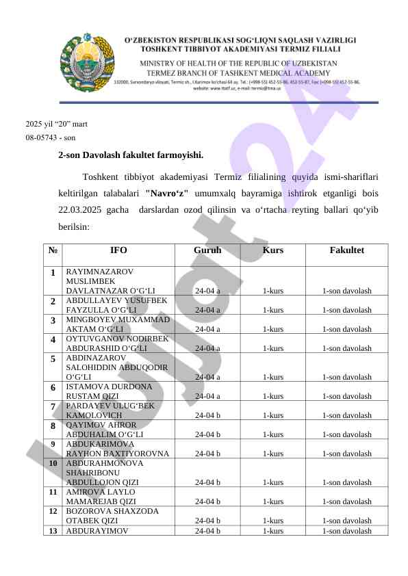 Navro‘z bayramiga talabalar ishtiroki