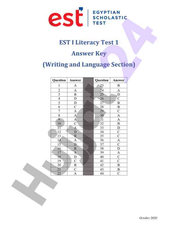 October 2020 est i literacy test 1 answer key