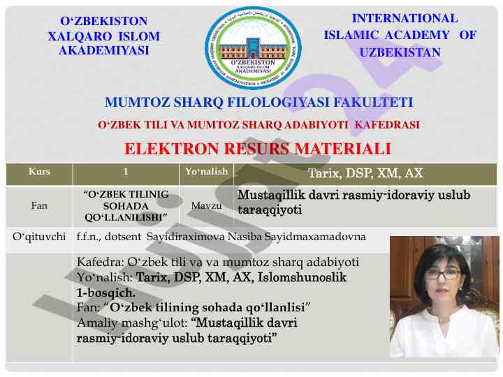 O‘zbek tilining sohada qo‘llanilishi mavzusi