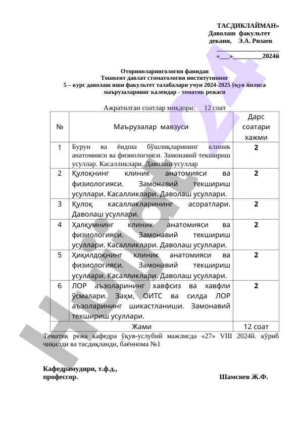 Otorinolaringologiya fanidan mаъruzalar rejasi