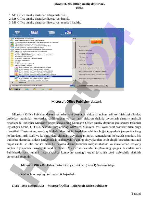 Ms office amaliy dasturlari haqida ma'lumot