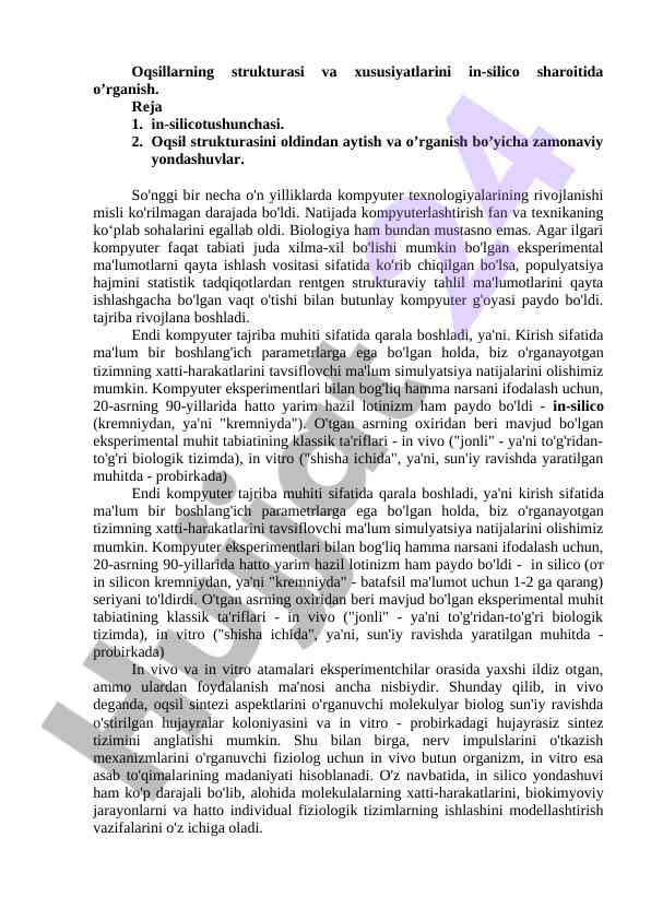 Oqsillarning strukturasi va xususiyatlarini o'rganish