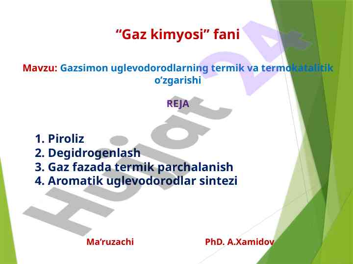 Gazsimon uglevodorodlarning termik o'zgarishi