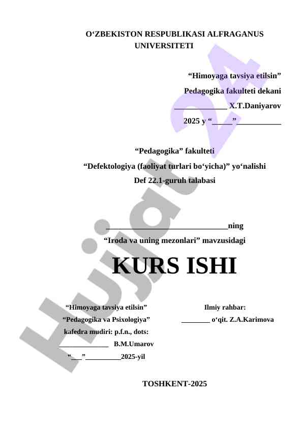 Iroda va uning mezonlari mavzusidagi kurs ishlari