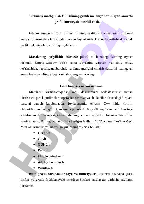 C++ grafik imkoniyatlari bilan amaliy mashg'ulot