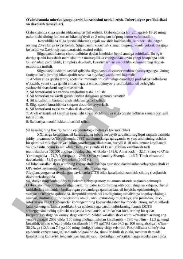 O'zbekistonda tuberkulyozga qarshi kurash tashkiloti