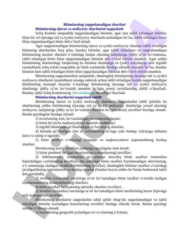 Bitimlarning tijorat shartlarini taqqoslash