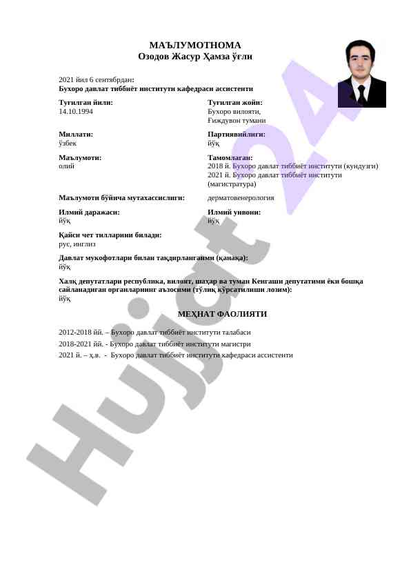 Buxoro davlat tibbiyot instituti assistent ma'lumoti