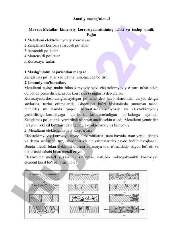 Metallar kimyoviy korroziyalanishi tahlili