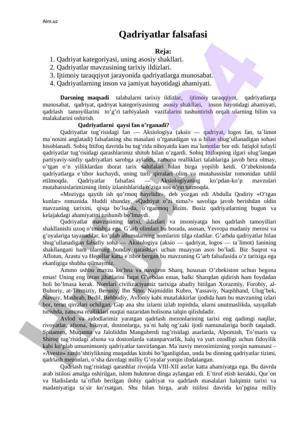 Qadriyatlar falsafasi va tarixiy ildizlari