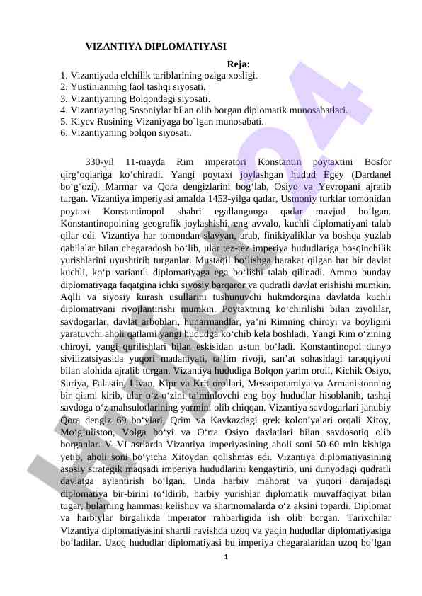 Vizantiya diplomatiyasi: tarixiy asoslar va ta'sirlar
