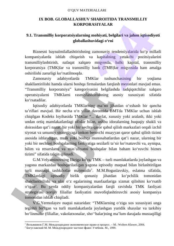 Transmilliy korporatsiyalar va ularning rivojlanishi