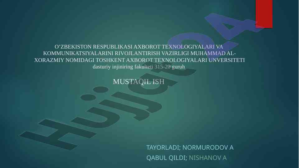 Dinamik tizimlarni ishlab chiqish usuli reja