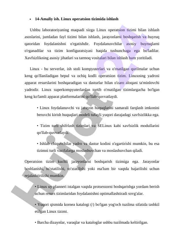 Linux operatsion tizimida ishlash asoslari