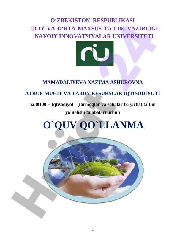 Atrof muhit va tabiiy resurslar iqtisodiyoti o‘quv qo‘llanma