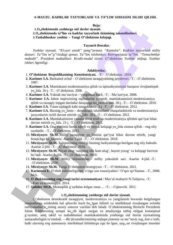 Kadrlar tayyorlash va ta'lim sohasini isloh qilish