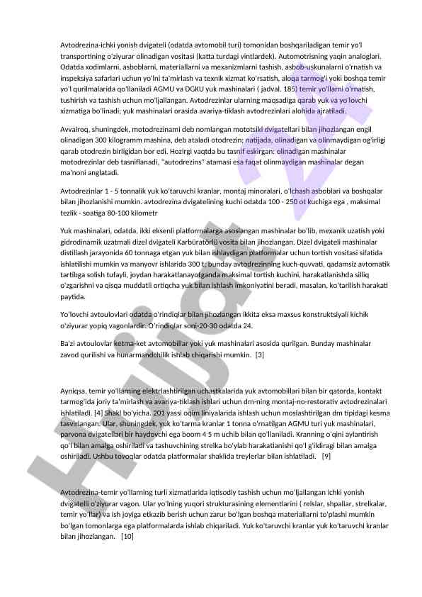 Avtodrezina bilan bog'liq temir yo'l transport tahlili