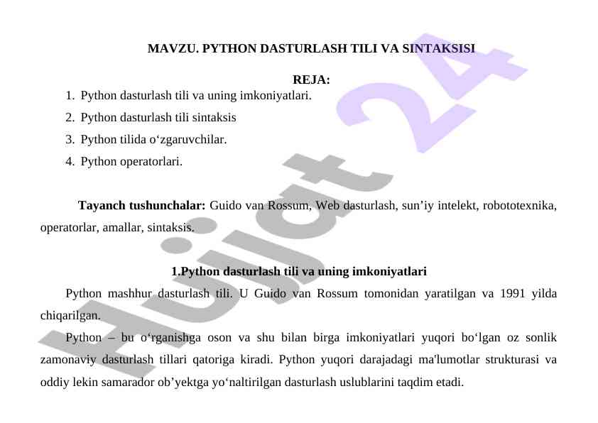 Python dasturlash tili va sintaksisi