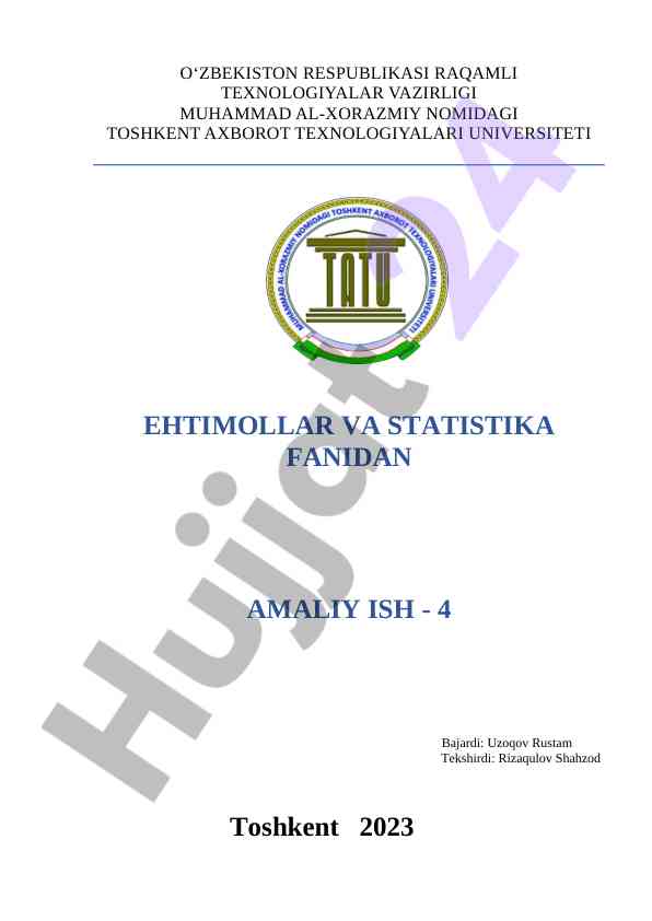 Ehtimollar va statistika fanidan amaliy ish