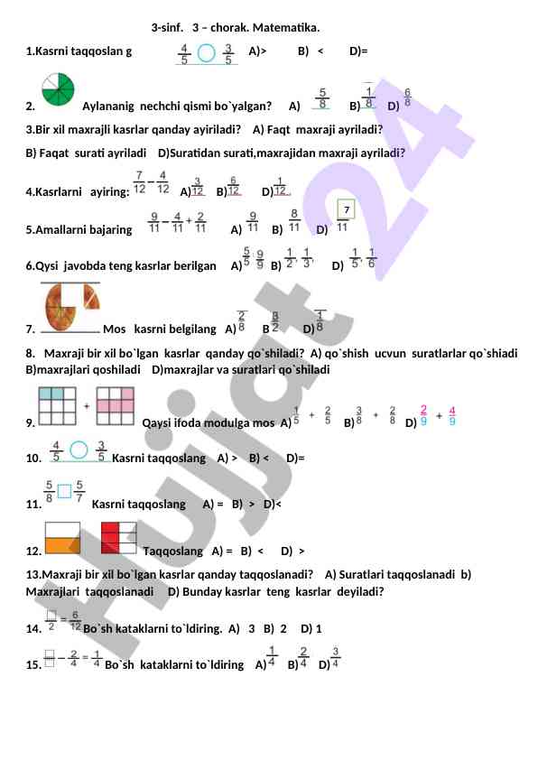 Matematika va ona tili savodxonligi sinov
