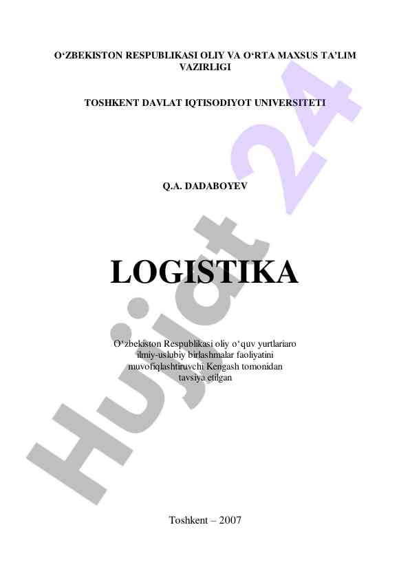 Logistika o‘quv qo‘llanmasi asoslari va tajribasi