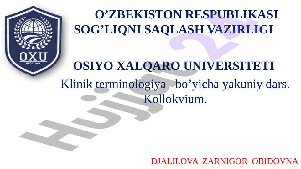 Klinik terminologiya bo’yicha yakuniy dars