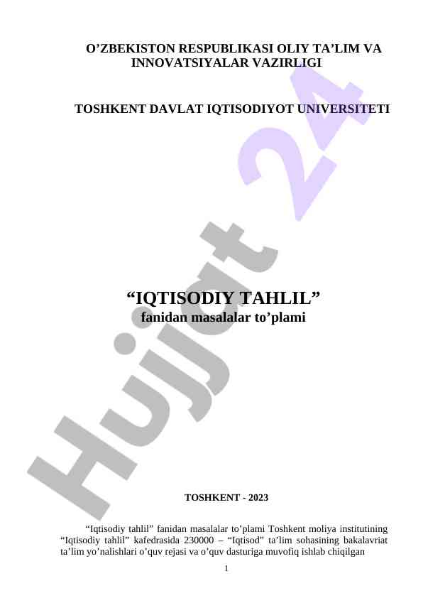 Iqtisodiy tahlil fanidan masalalar to'plami