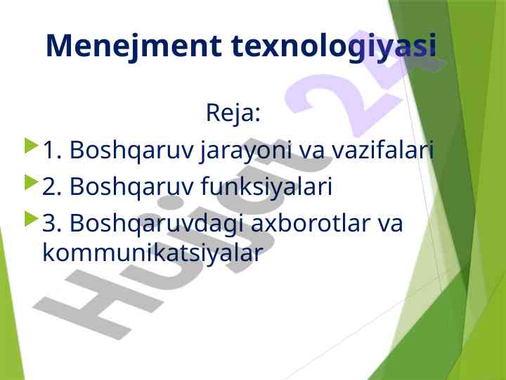 Menejment texnologiyasi asosiy tamoyillari