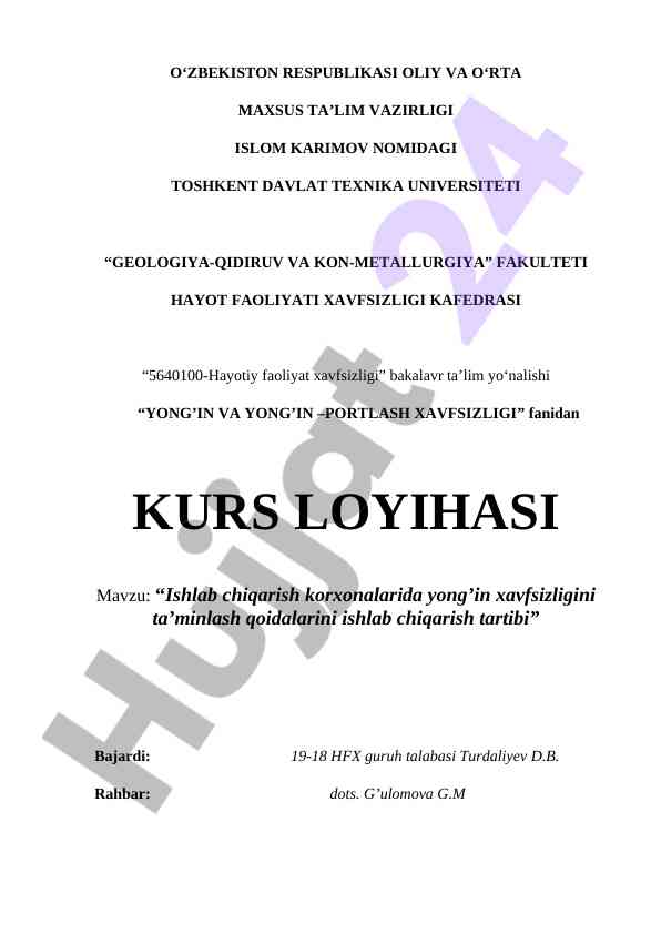 Ishlab chiqarish korxonalarida yong'in xavfsizligi