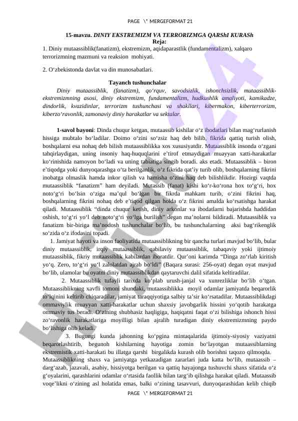 Diniy ekstremizm va terrorizmga qarshi kurash