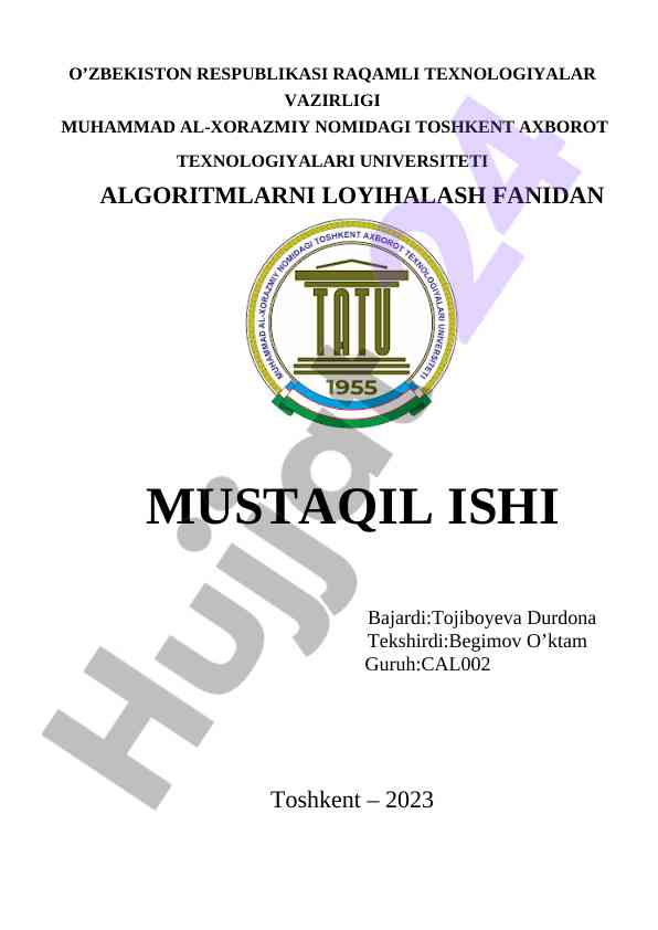 Algebraik va transtsendent tenglamalar bo'yicha mustaqil ish