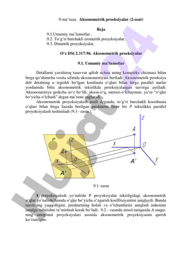 Aksonometrik proeksiyalar yuzasidan ma'lumotlar
