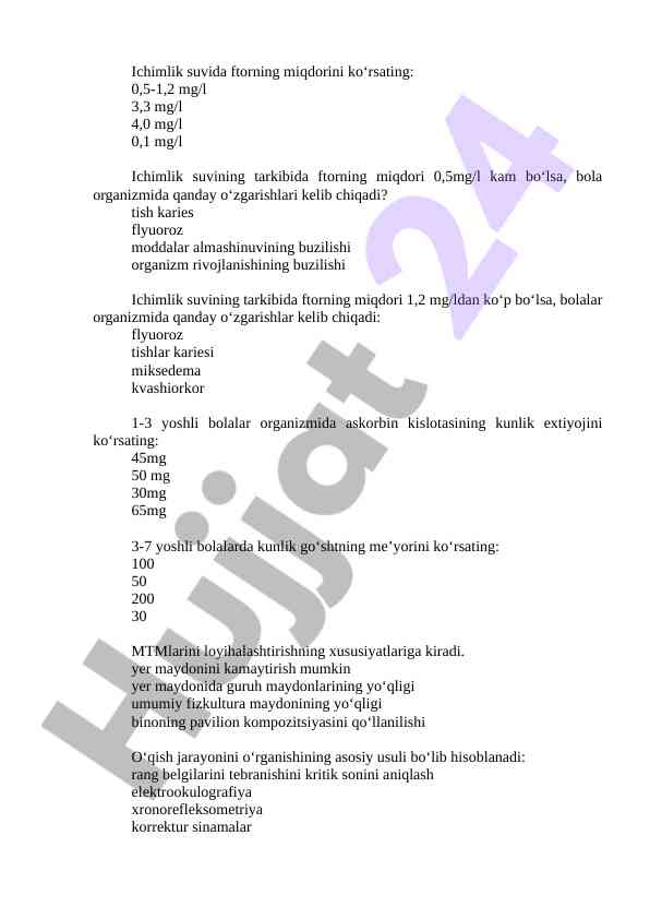 Ichimlik suvining ftor miqdori va bolalarga ta'siri