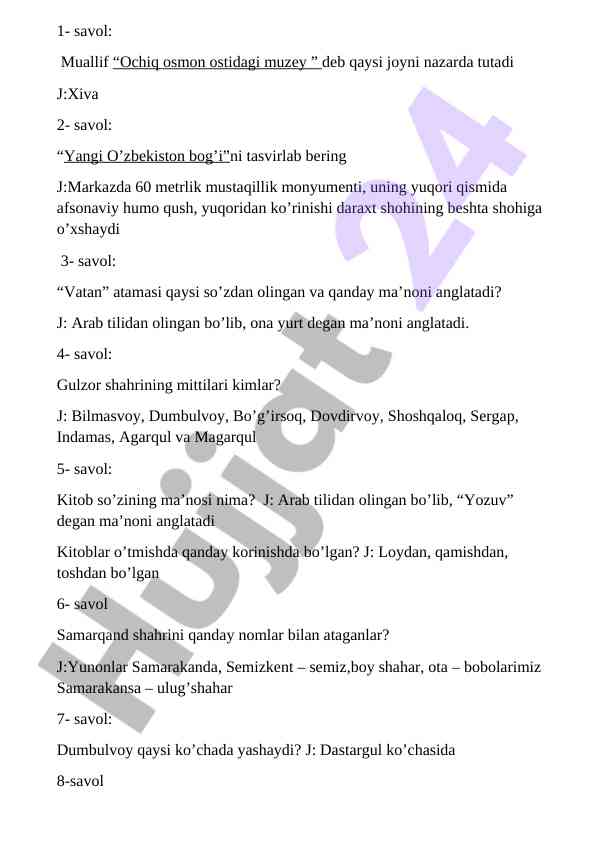 Ochiq osmon ostidagi muzey va yangi o’zbekiston bog’i