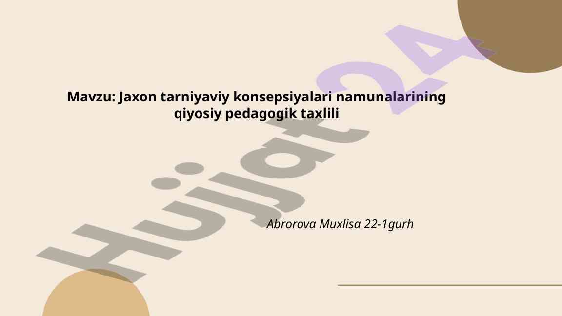 Jaxon Tarniyaviy Konsepsiyalari Qiyosiy Taxlili