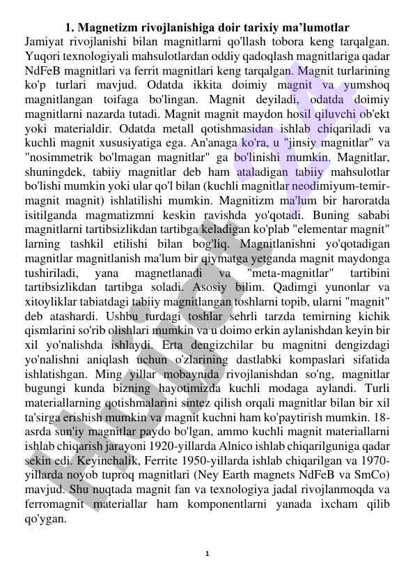 Magnetizm rivojlanishi tarixi va turlari