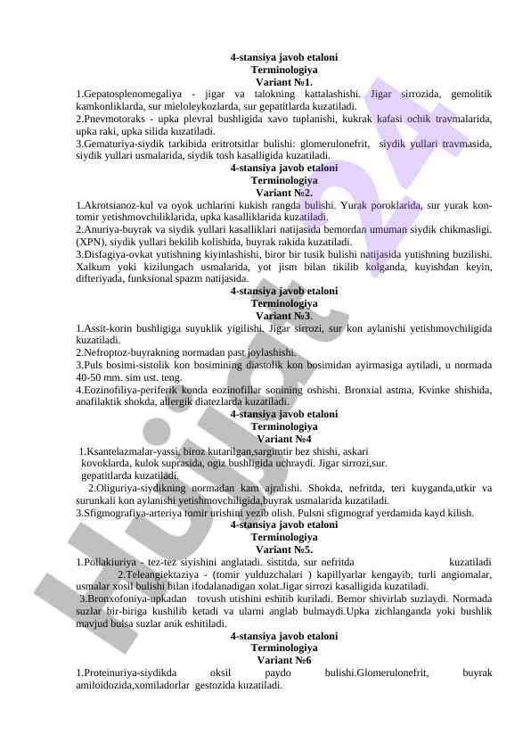 Terminologiya asosida tibbiyot javob etalonlari