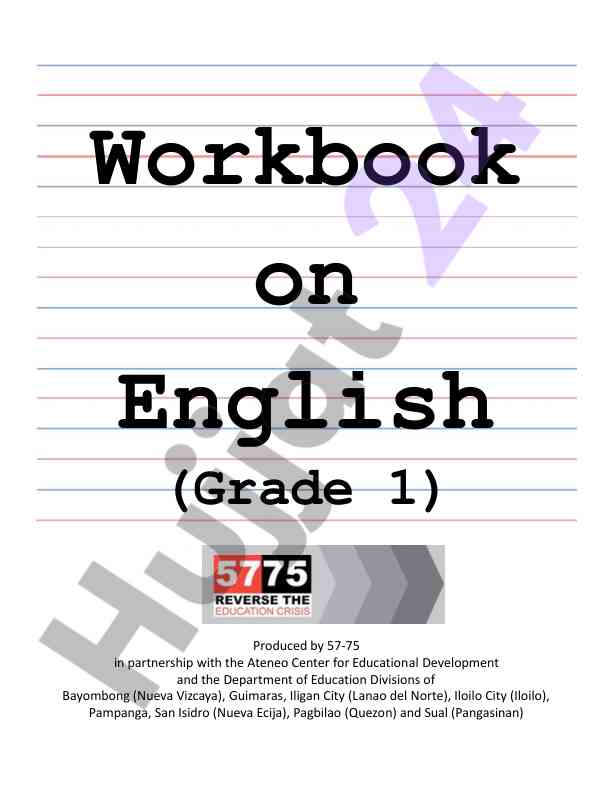 Workbook on english for grade 1