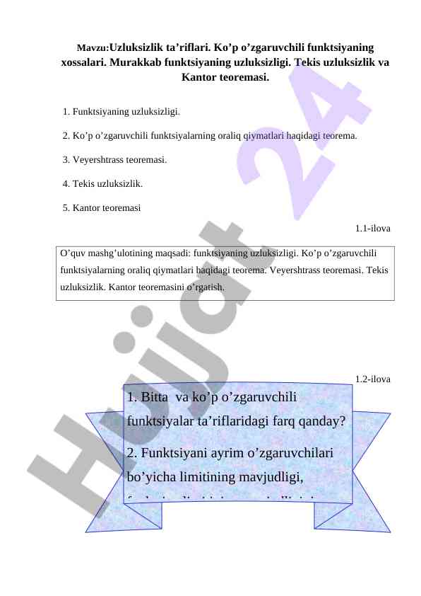 Uzluksizlik ta’riflari va funktsiyalar xossalari