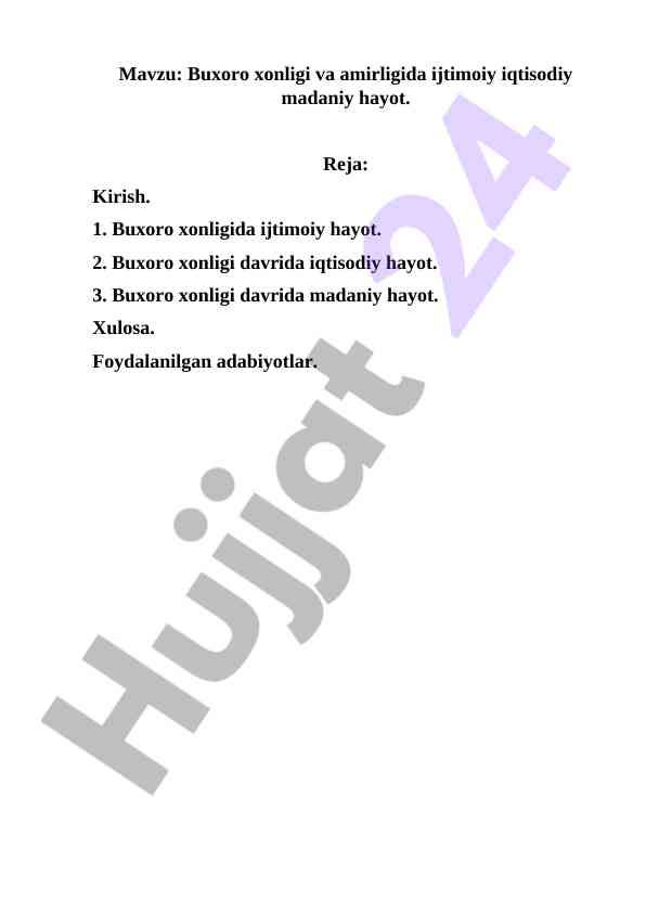 Buxoro xonligi va amirligida ijtimoiy iqtisodiy hayot